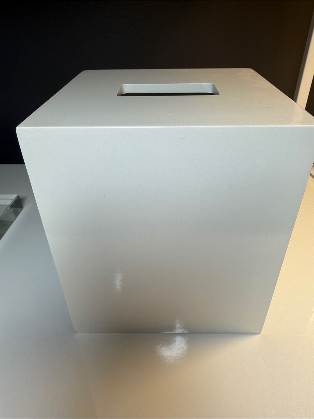 The Container Store White Lacquer Square Tissue Box Cover. New